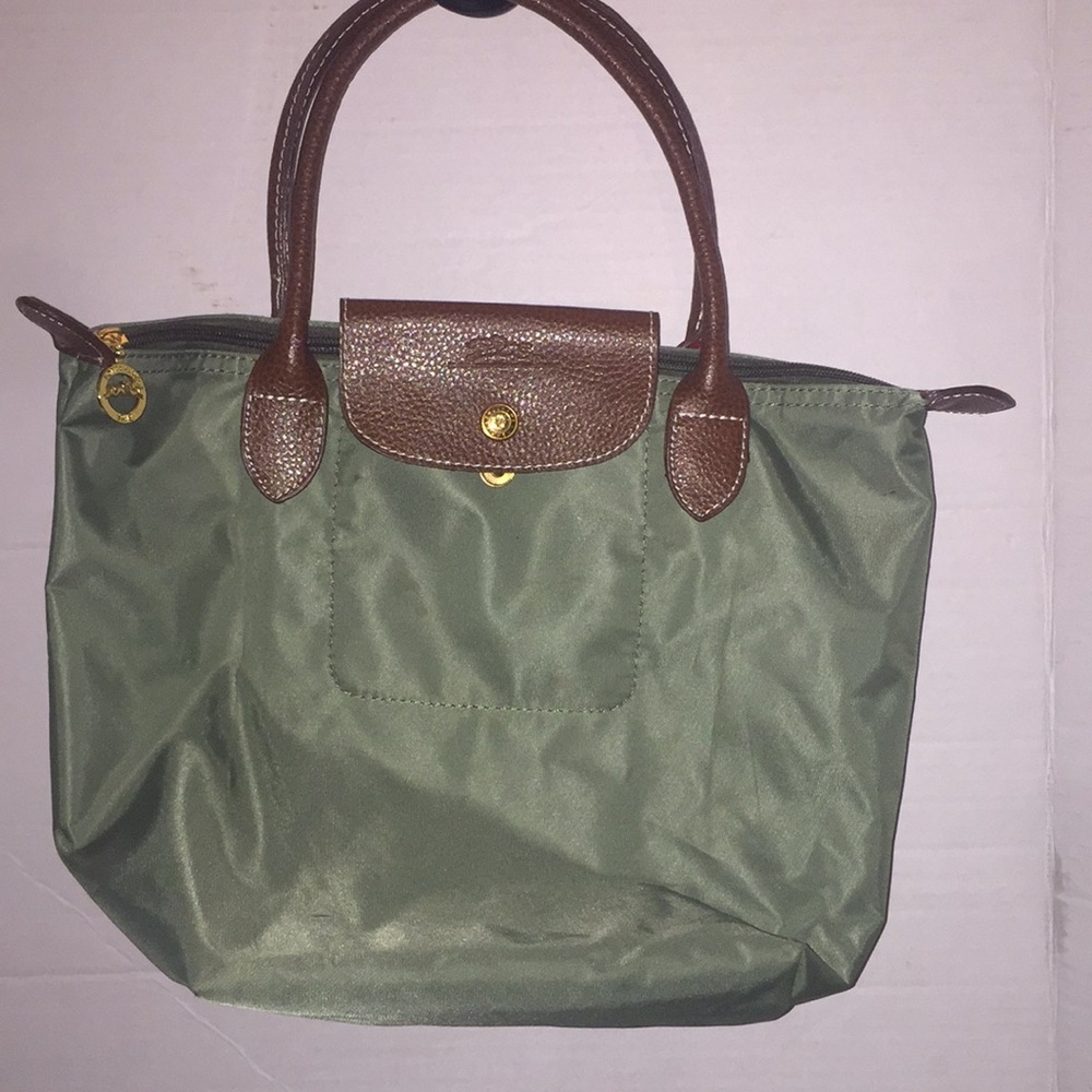 Long champ green handbag